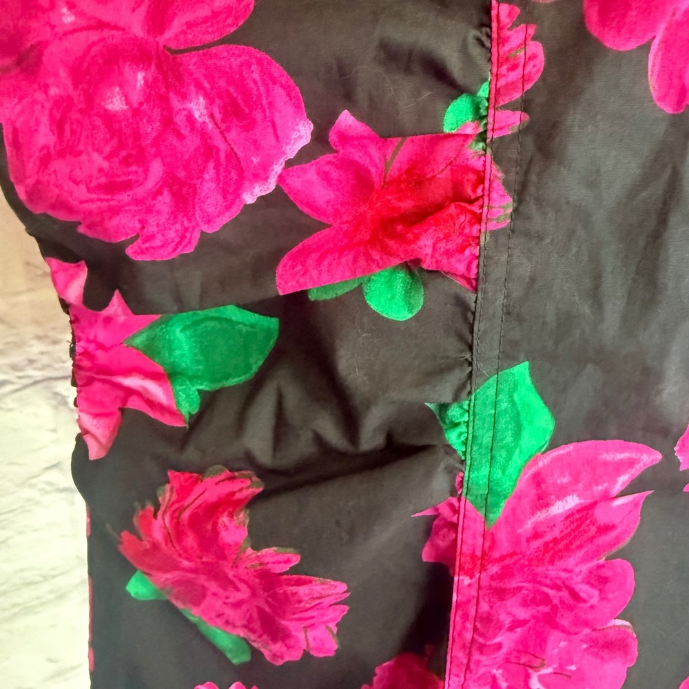 Ann Taylor Floral Blouse Womens 18 Black Pink Rose Print Ruched Side Button Down - Picture 5 of 9